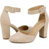 image:imageDREAM PAIRS Womens High Heel Ankle Strap Closed Toe Chunky Wedding Pumps ShoesNudeSuede