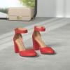 image:imageDREAM PAIRS Womens High Heel Ankle Strap Closed Toe Chunky Wedding Pumps ShoesRedSuede