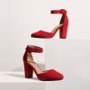 image:imageDREAM PAIRS Womens High Heel Ankle Strap Closed Toe Chunky Wedding Pumps ShoesRedSuede
