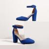 image:imageDREAM PAIRS Womens High Heel Ankle Strap Closed Toe Chunky Wedding Pumps ShoesRoyalBlueSuede