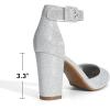 image:imageDREAM PAIRS Womens High Heel Ankle Strap Closed Toe Chunky Wedding Pumps ShoesSilverGlitter