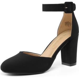 image:imageDREAM PAIRS Womens High Heel Ankle Strap Closed Toe Chunky Wedding Pumps ShoesBlackNubuck