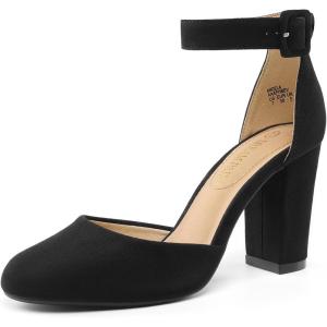 image:imageDREAM PAIRS Womens High Heel Ankle Strap Closed Toe Chunky Wedding Pumps ShoesBlackSuede