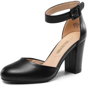 image:imageDREAM PAIRS Womens High Heel Ankle Strap Closed Toe Chunky Wedding Pumps ShoesBlackpu