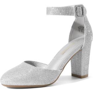 image:imageDREAM PAIRS Womens High Heel Ankle Strap Closed Toe Chunky Wedding Pumps ShoesSilverGlitter