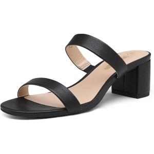 image:imageDREAM PAIRS Womens Two Strap Open Toe Low Block Chunky Heels Sandals Dress Pumps Casual Summer Mules ShoesBlackPu