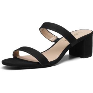 image:imageDREAM PAIRS Womens Two Strap Open Toe Low Block Chunky Heels Sandals Dress Pumps Casual Summer Mules ShoesBlacknubuck
