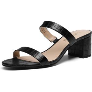 image:imageDREAM PAIRS Womens Two Strap Open Toe Low Block Chunky Heels Sandals Dress Pumps Casual Summer Mules ShoesBlackstone