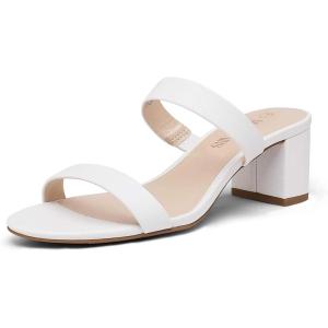 image:imageDREAM PAIRS Womens Two Strap Open Toe Low Block Chunky Heels Sandals Dress Pumps Casual Summer Mules ShoesWhitePu
