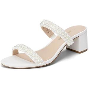 image:imageDREAM PAIRS Womens Two Strap Open Toe Low Block Chunky Heels Sandals Dress Pumps Casual Summer Mules ShoesWhitepearl
