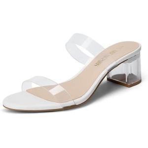 image:imageDREAM PAIRS Womens Two Strap Open Toe Low Block Chunky Heels Sandals Dress Pumps Casual Summer Mules ShoesWhitetpu