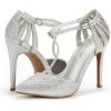image:imageDREAM PAIRS Womens Womens High Stiletto Heels OppointedMary TStrap Closed Pointed Toe Dress Pumps Shoes for WeddingSilverGlitter