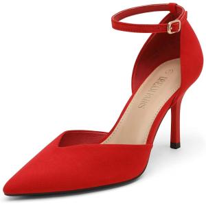 image:imageDREAM PAIRS Womens High Heels Strappy Closed Toe Stiletto Ankle Strap Pointed Toe DOrsay Heel Dress Wedding Party Pumps ShoesRed