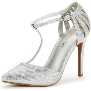 image:imageDREAM PAIRS Womens Womens High Stiletto Heels OppointedMary TStrap Closed Pointed Toe Dress Pumps Shoes for WeddingSilverGlitter