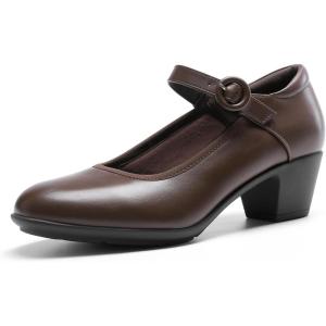 image:imageDREAM PAIRS Mary Jane Shoes Women Low Chunky Heels Closed Toe Pumps Comfortable Work Business Dress ShoesBrown