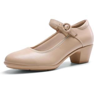 image:imageDREAM PAIRS Mary Jane Shoes Women Low Chunky Heels Closed Toe Pumps Comfortable Work Business Dress ShoesNude