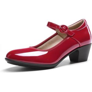 image:imageDREAM PAIRS Mary Jane Shoes Women Low Chunky Heels Closed Toe Pumps Comfortable Work Business Dress ShoesRed