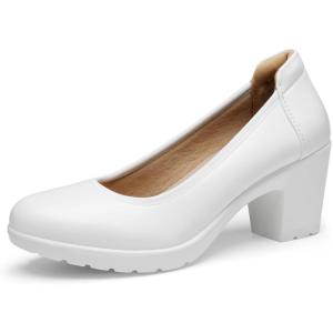 image:imageDREAM PAIRS Womens Chunky Closed Toe Low Block Heels Work Pumps Comfortable Round Toe Dress Wedding Shoes NereidaWhite