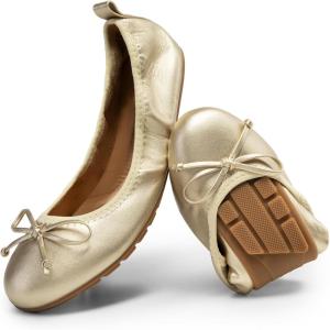 image:imageDREAM PAIRS Womens Flats Foldable Ballet Flats for Women Bowknot Round Toe Comfort Light Weight SlipOn Dress ShoesGold