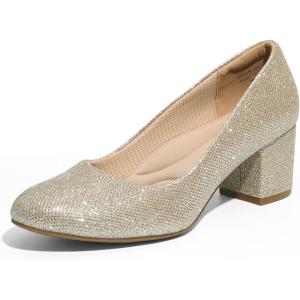 image:imageDREAM PAIRS Womens Pumps Low Chunky Block Heel Dress Shoes Closed Round Toe Comfortable HeelsGold