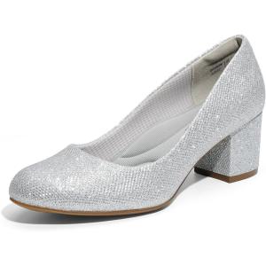 image:imageDREAM PAIRS Womens Pumps Low Chunky Block Heel Dress Shoes Closed Round Toe Comfortable HeelsSilver
