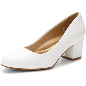 image:imageDREAM PAIRS Womens Pumps Low Chunky Block Heel Dress Shoes Closed Round Toe Comfortable HeelsWhitepu