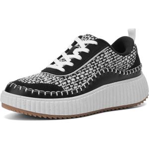image:imageDREAM PAIRS Women Chunky City Tweed Comfortable Casual Platform Fashion SneakerBlackWhite