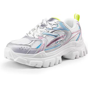 image:imageDREAM PAIRS Women Platform Chunky Lightweight Comfortable Breathable Casual Stylish Y2K LaceUp Heidi Walking Fashion SneakersSize 8WhiteSilverSDFN2421W