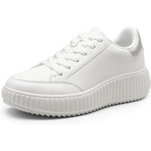 image:imageDREAM PAIRS Women Platform Chunky Lightweight Comfortable Casual Faux Leather Lace Up Dee Walking Fashion SneakersWhiteSilver
