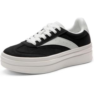 image:imageDREAM PAIRS Womens Platform Sneakers Walking Val Tennis LaceUp Comfortable Casual Fashion Sneakers ShoesBlackWhite