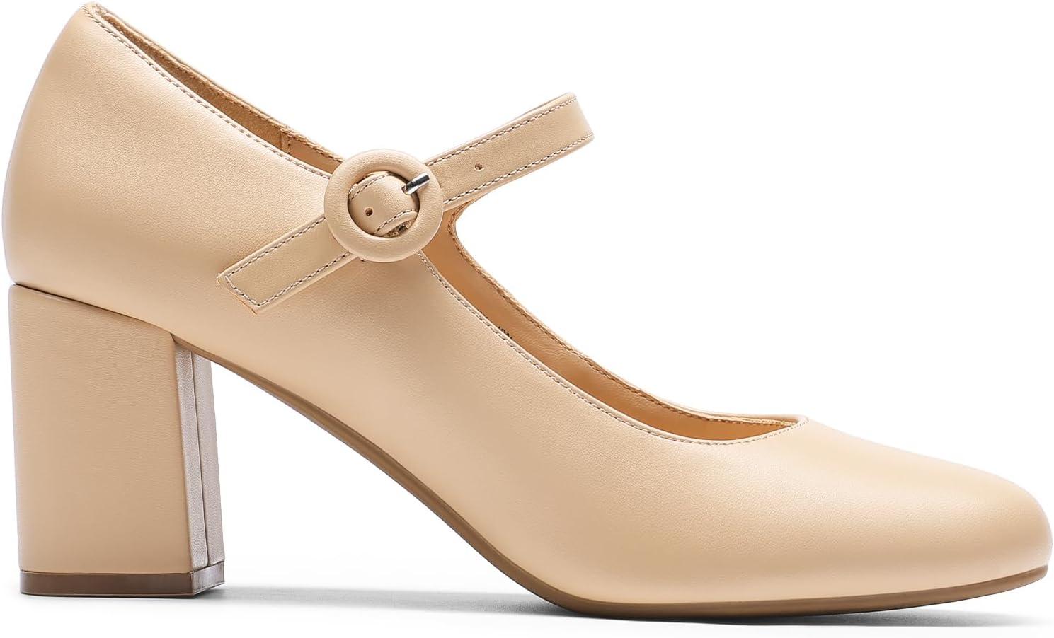 image:imageDREAM PAIRS Womens Mary Jane Shoes Chunky Heel 276 Inch  Round Toe Vintage Office Work Pumps  Comfortable Low Block Heels Dress Shoes for WomenNude