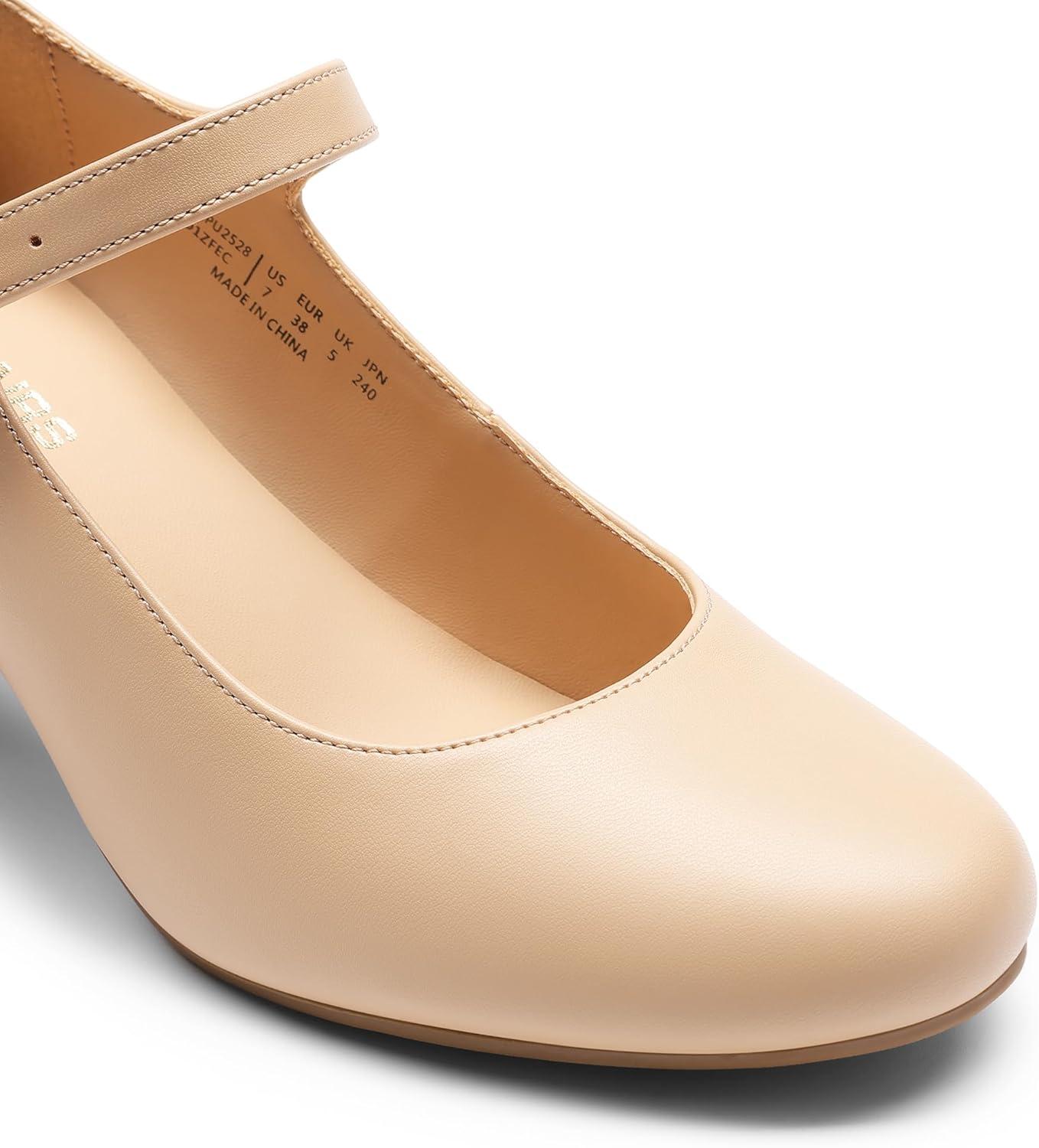 image:imageDREAM PAIRS Womens Mary Jane Shoes Chunky Heel 276 Inch  Round Toe Vintage Office Work Pumps  Comfortable Low Block Heels Dress Shoes for WomenNude