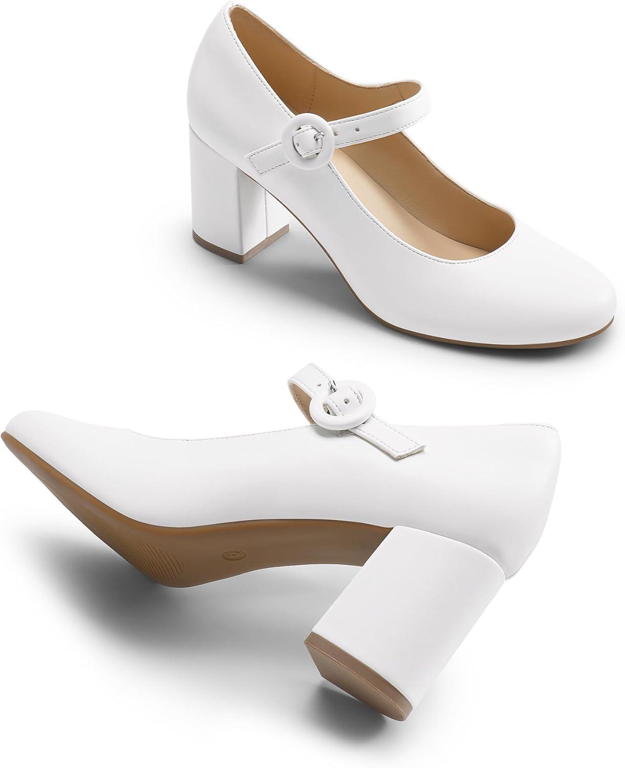 image:imageDREAM PAIRS Womens Mary Jane Shoes Chunky Heel 276 Inch  Round Toe Vintage Office Work Pumps  Comfortable Low Block Heels Dress Shoes for WomenWhite