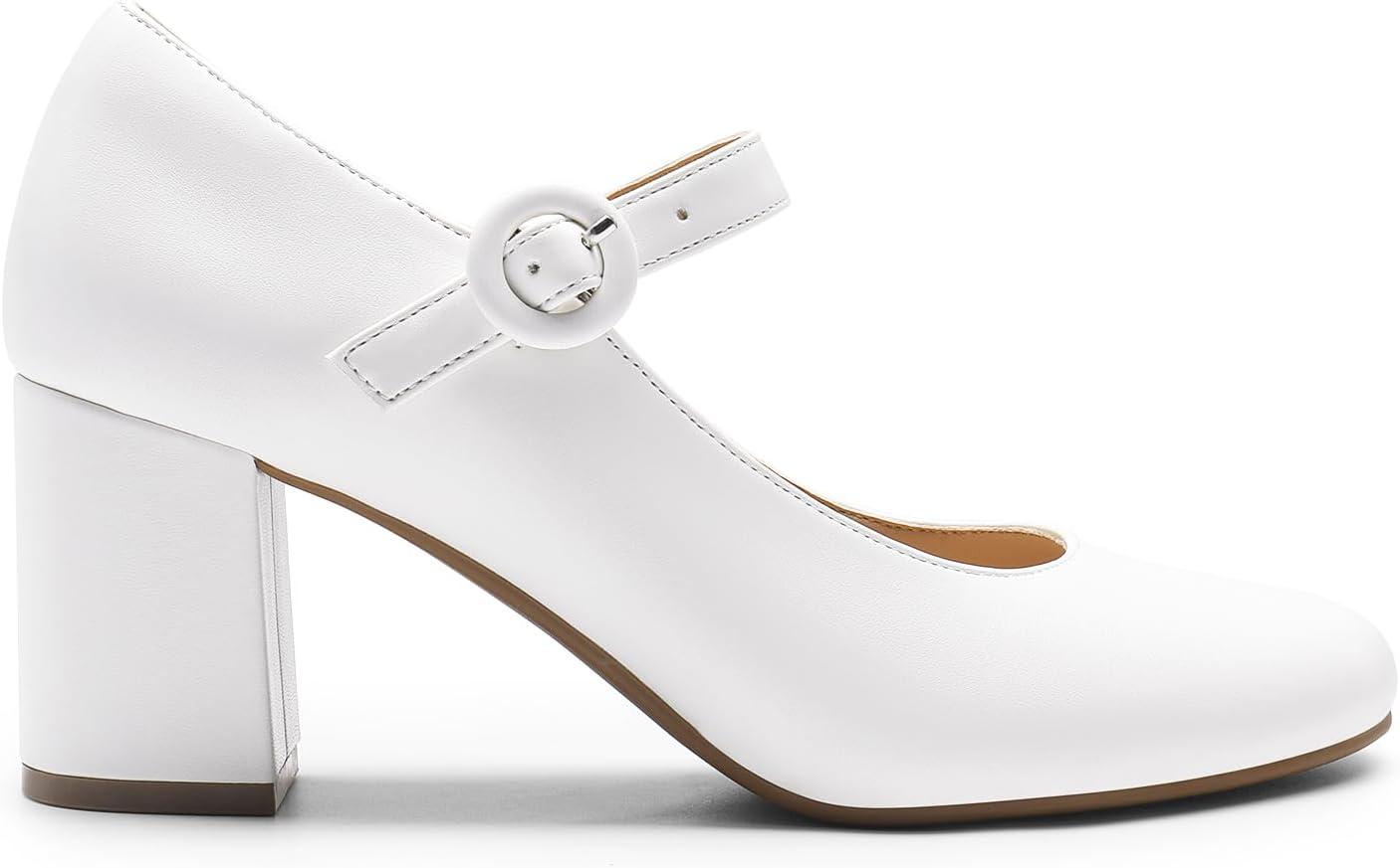 image:imageDREAM PAIRS Womens Mary Jane Shoes Chunky Heel 276 Inch  Round Toe Vintage Office Work Pumps  Comfortable Low Block Heels Dress Shoes for WomenWhite