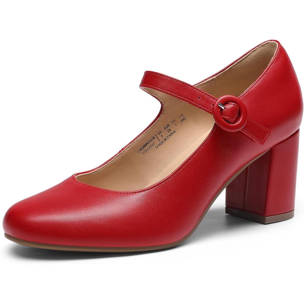 image:imageDREAM PAIRS Womens Mary Jane Shoes Chunky Heel 276 Inch  Round Toe Vintage Office Work Pumps  Comfortable Low Block Heels Dress Shoes for WomenRed