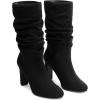 image:imageDREAM PAIRS Slouch Boots for Women Mid Calf Womens Fashion Almond Toe High Heel Fall Winter Dressy BootsBlacksuede