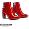 image:imageDREAM PAIRS Womens Chunky Heel Ankle Booties Pointed Toe Short BootsRedPat