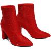 image:imageDREAM PAIRS Womens Chunky Heel Ankle Booties Pointed Toe Short BootsRedrhinestone