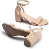 image:imageDREAM PAIRS Womens Chunky Low Heels Open Round Toe Ankle Strap Block Heels Party Dress Wedding SandalsNude