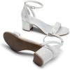 image:imageDREAM PAIRS Womens Chunky Low Heels Open Round Toe Ankle Strap Block Heels Party Dress Wedding SandalsSilverglitter