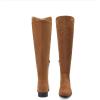 image:imageDREAM PAIRS Womens KneeHigh Boots Comfortable Flat Low Heel Round Toe Stretchy Suede Slouch Boots with Side ZipperCamel