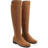image:imageDREAM PAIRS Womens KneeHigh Boots Comfortable Flat Low Heel Round Toe Stretchy Suede Slouch Boots with Side ZipperCamel