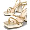 image:imageDREAM PAIRS Womens Platform Strappy Heels Open Toe Ankle Strap Square Party Sandals Y2K Dress ShoesGold