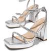 image:imageDREAM PAIRS Womens Platform Strappy Heels Open Toe Ankle Strap Square Party Sandals Y2K Dress ShoesSilverrhinestone