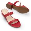 image:imageDREAM PAIRS Womens Slides Heels Slip On Low Block Sandals Two Strap Open Round Toe Chunky Casual Summer Mules ShoesRed
