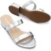 image:imageDREAM PAIRS Womens Slides Heels Slip On Low Block Sandals Two Strap Open Round Toe Chunky Casual Summer Mules ShoesSilver