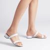image:imageDREAM PAIRS Womens Slides Heels Slip On Low Block Sandals Two Strap Open Round Toe Chunky Casual Summer Mules ShoesWhite