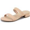 image:imageDREAM PAIRS Womens Slides Heels Slip On Low Block Sandals Two Strap Open Round Toe Chunky Casual Summer Mules ShoesNudenubuck