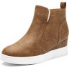 image:imageDREAM PAIRS Womens Slip on High Top Wedge Sneakers Hidden Heel Platform Wedgie Ankle BootiesTanPu