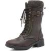 image:imageDREAM PAIRS Womens Winter Lace up Mid Calf Combat Riding Military BootsBrown
